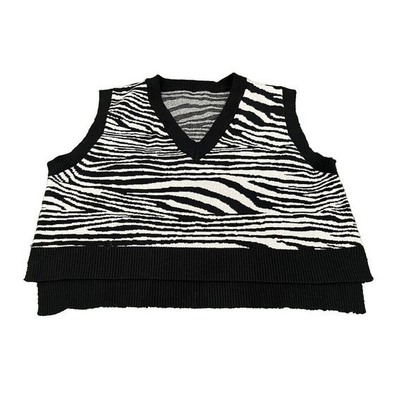 Unbranded Women's Ultra Soft V Neck  Zebra-Print Crop Knit Vest Size Medium - Picture 1 of 6